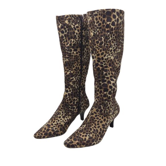 IMPO Stretch Namora Knee High Boots Cheetah Leopard Print Kitten Heel Zipper 10M - Picture 6 of 16